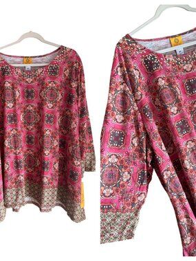 NWT Ruby Rd Women's 4X Sequin Neckline Sublimation Print Top Blouse 26.5"x28.5"
